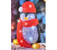Pinguino Natalizio Luminoso 3D in Acrilico 30cm Lumineo con 20 LED Bianco Freddo e Timer